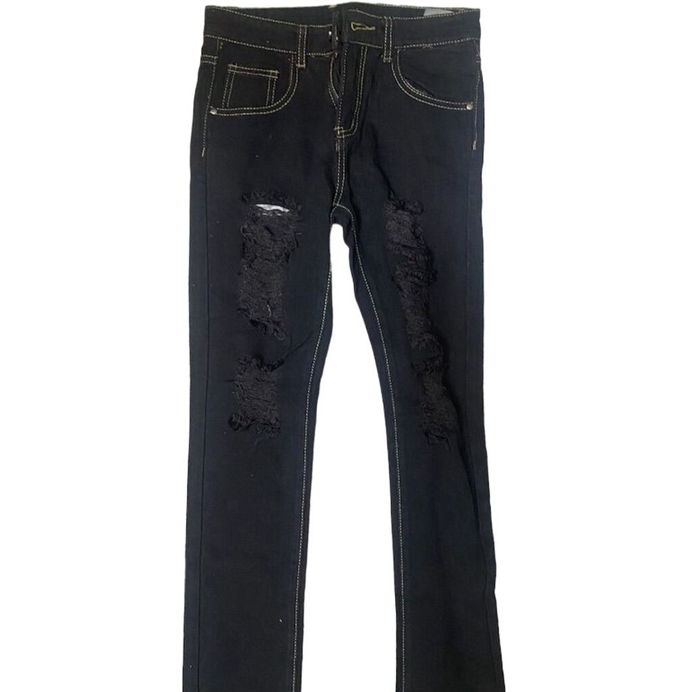 FREDD MARSHALL Men's Black Distressed Relaxed Fit Denim Jeans Size 12